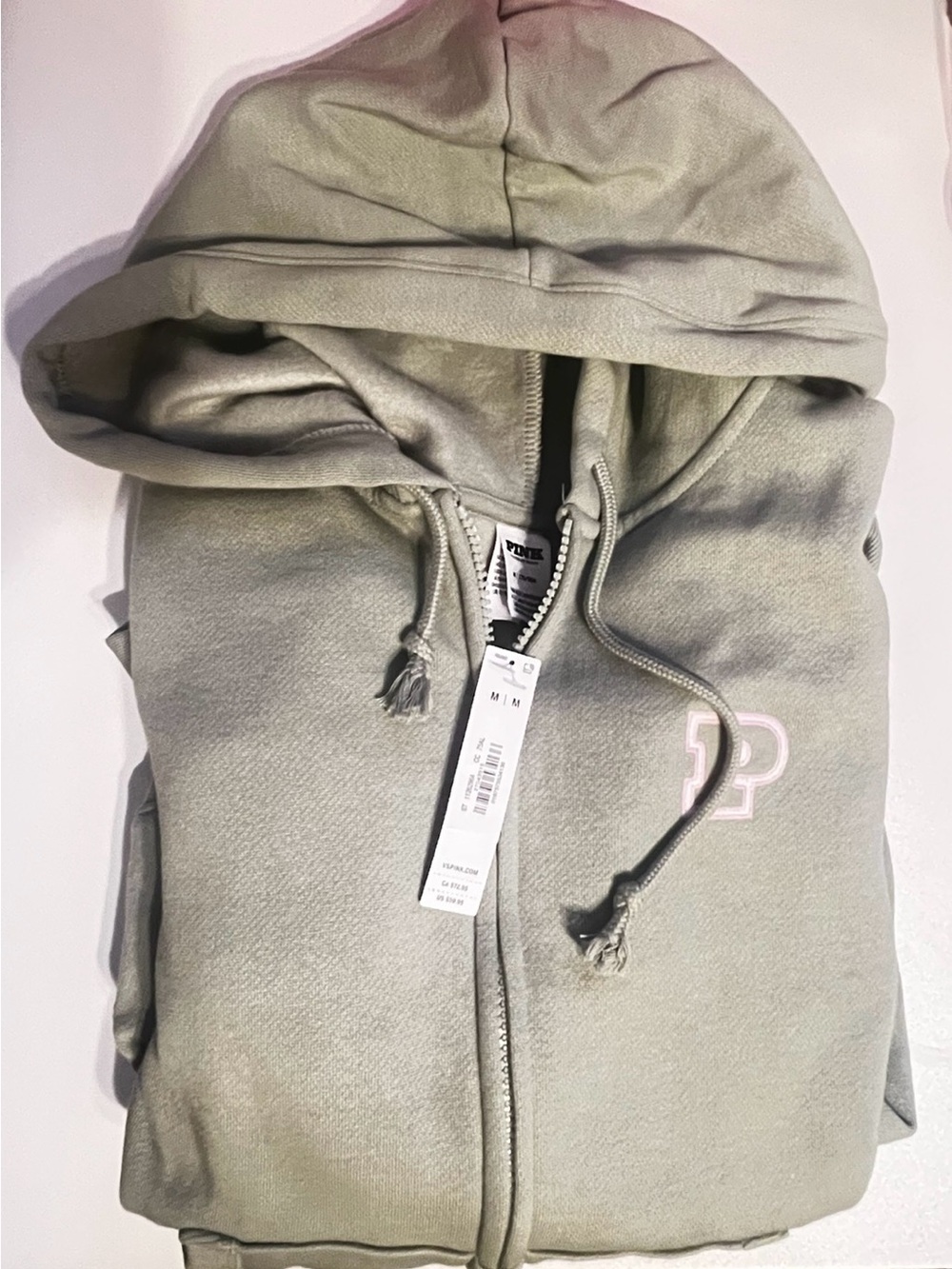 PINK Victoria's Secret Light Olive Green Zip-Up Hoodie